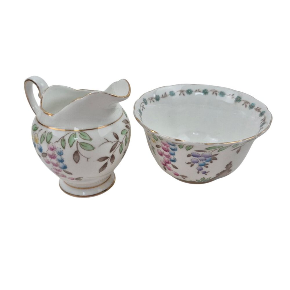 Tuscan Creamer And Sugar Bowl Set Bone China England Floral Gold Trim Vintage - Picture 4 of 10